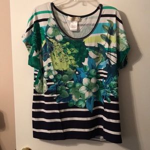 Alessa W. Collection floral and striped shirt